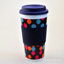 400ml plastic coffee mug, plastic mug with silicone ring, mug plastic